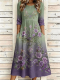 Regular Fit Floral Crew Neck Boho Dress With No