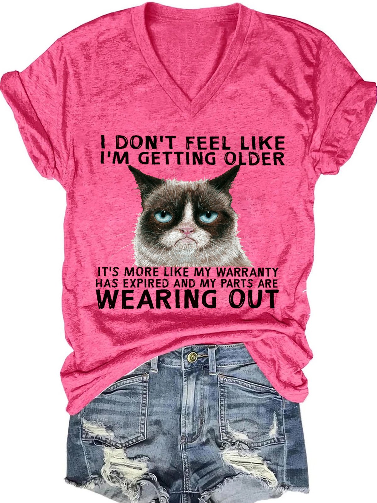 Women's Funny Qoute Grumpy Cat Crew Neck Loose Casual T-Shirt
