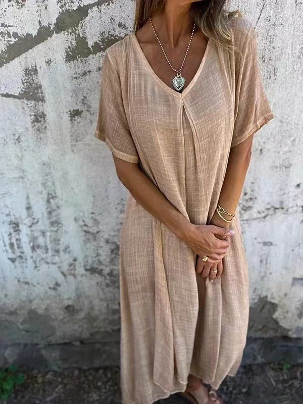 Casual Plain V Neck Midi Dress