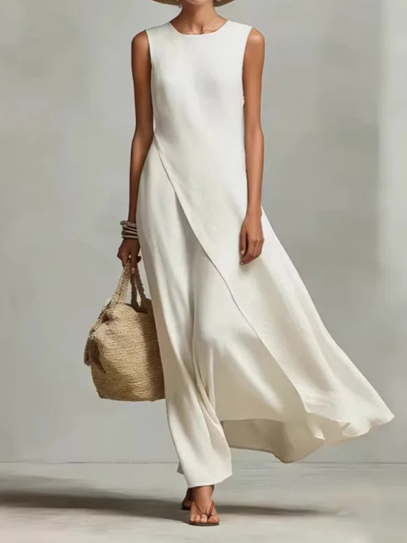 Casual Plain Crew Neck Maxi Dress