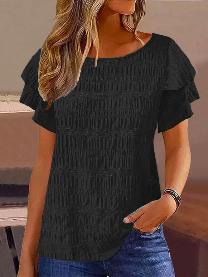 Elegant Crew Neck Loose Plain T-Shirt