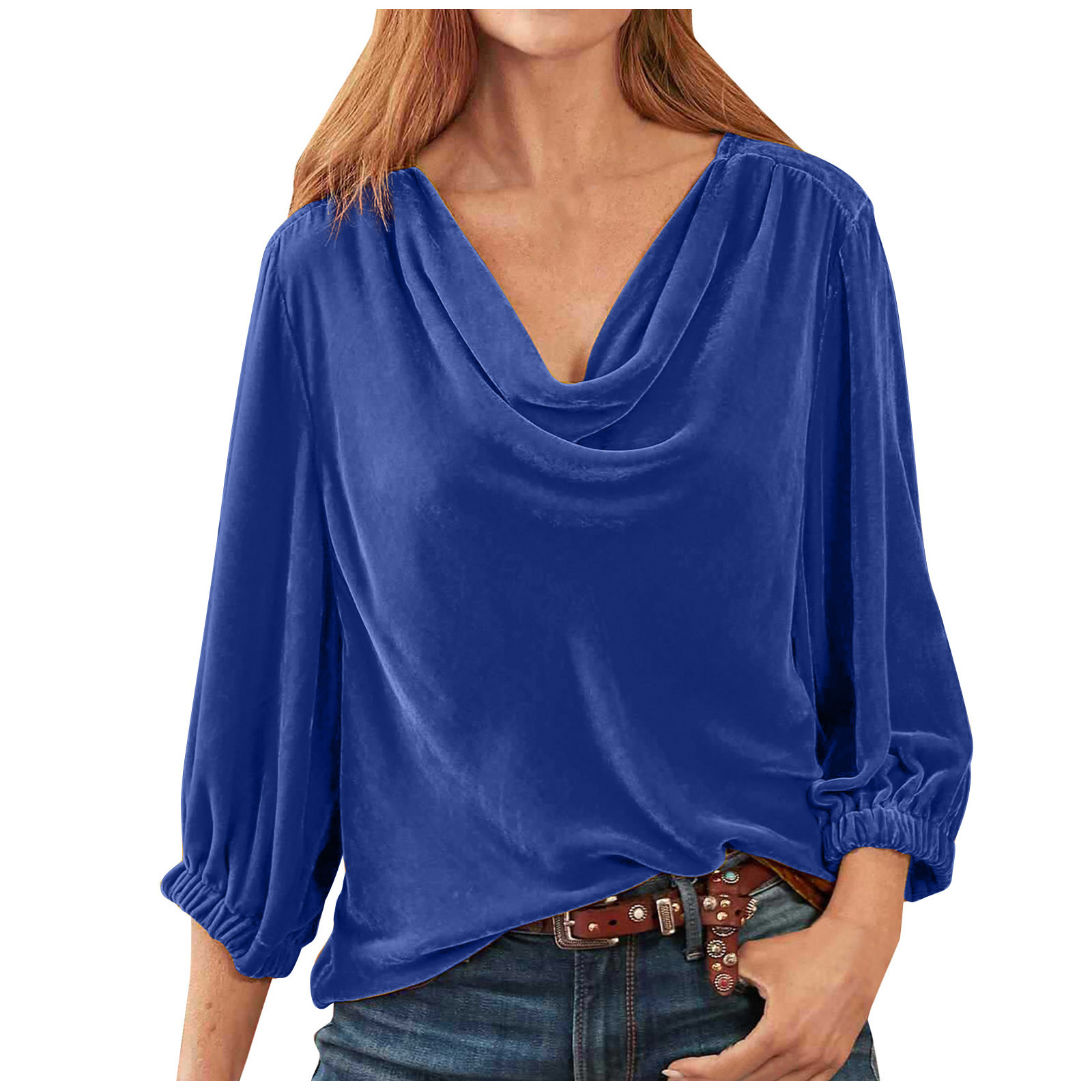 Plain Cowl Neck Loose Casual Blouse