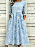 Women's Half Sleeve Summer Blue Floral Printing Crew Neck Daily Going Out Casual Maxi H-Line Dress