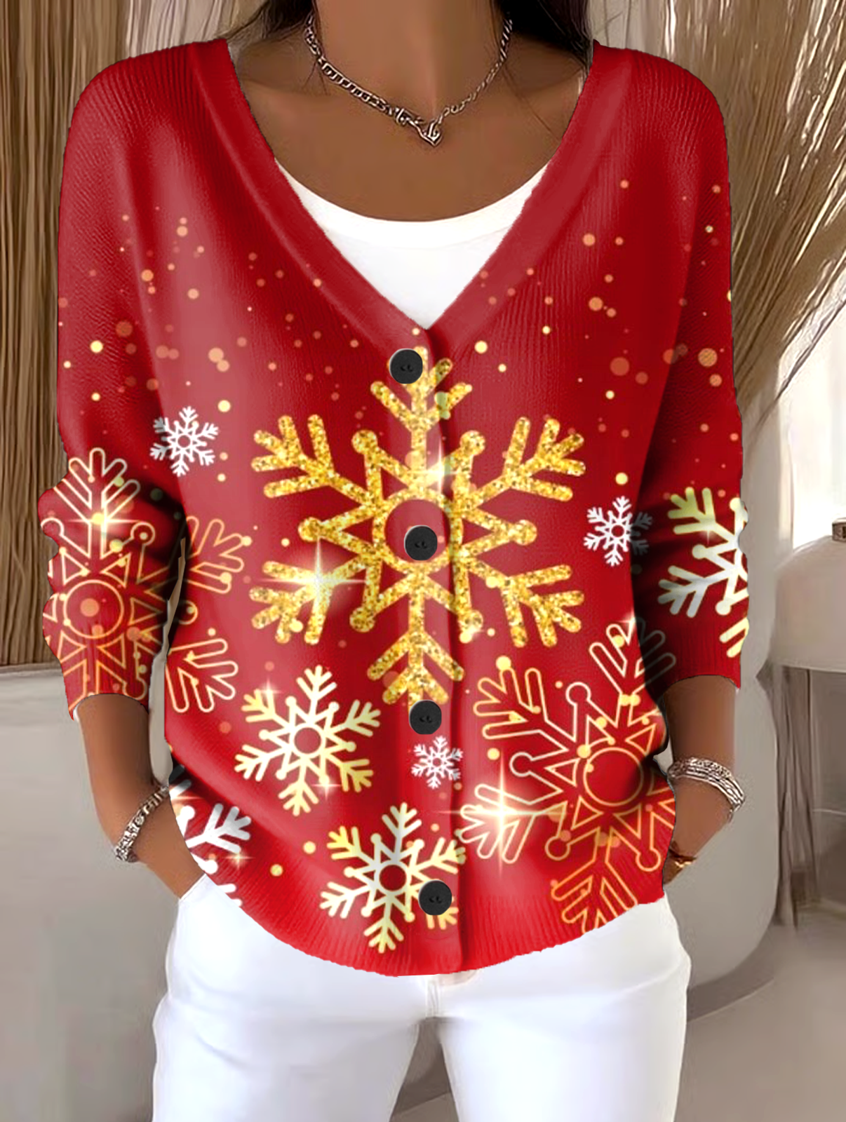 V Neck Loose Christmas Casual Cardigan