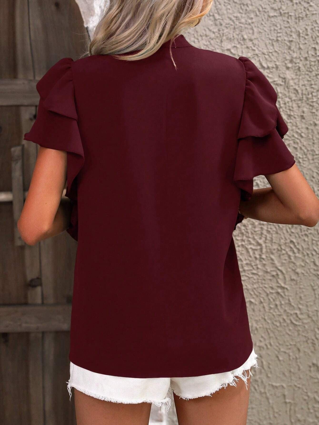 Plain Ruffle Sleeve Elegant Others Loose Shirt