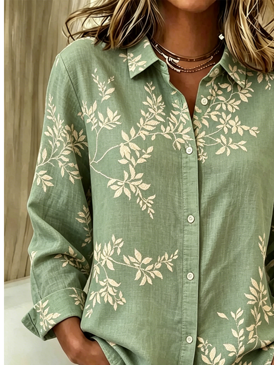 Botanical Pattern Shirt Collar Vintage Loose Shirt