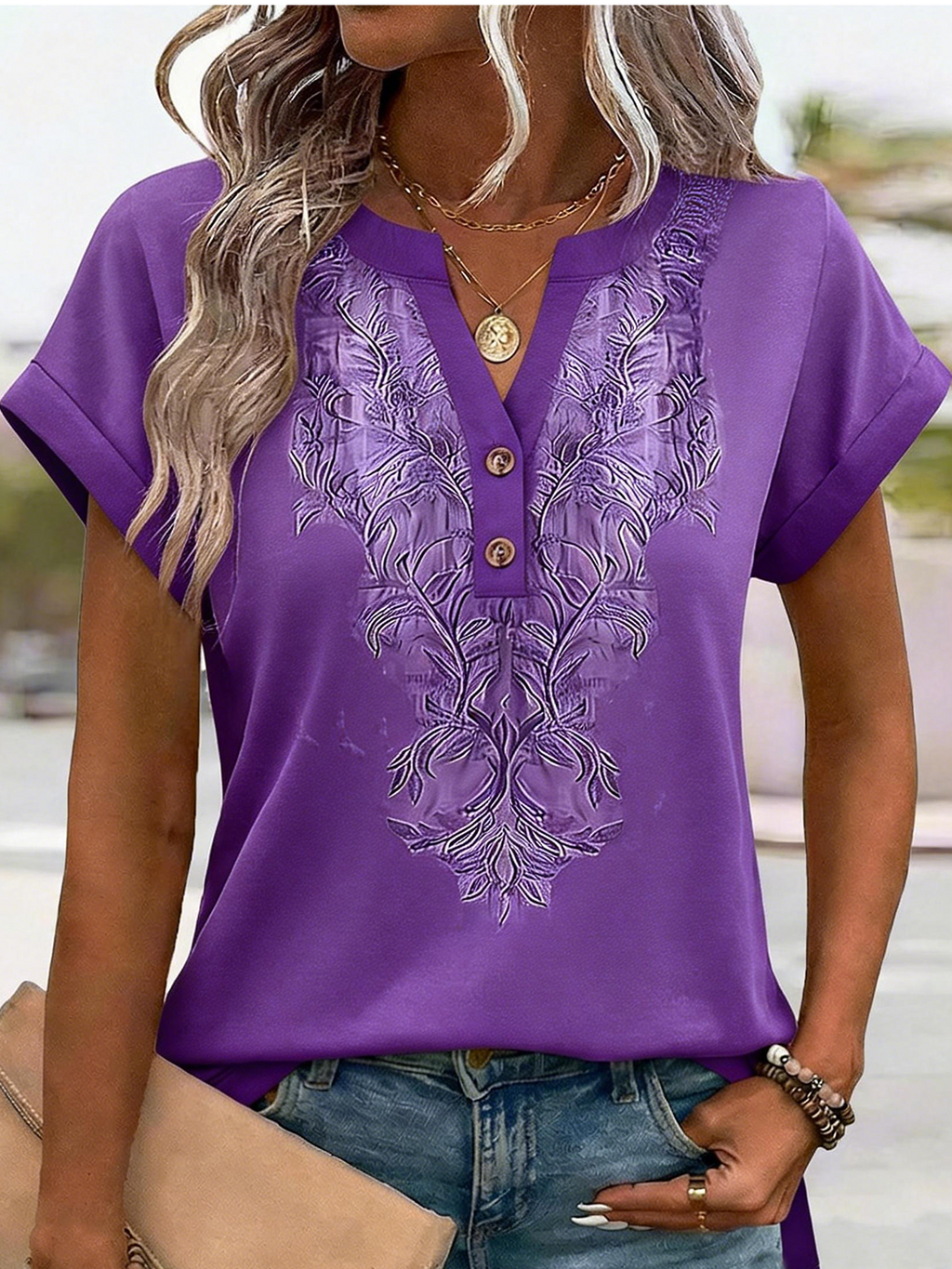 Loose V Neck Cotton Elegant T-Shirt