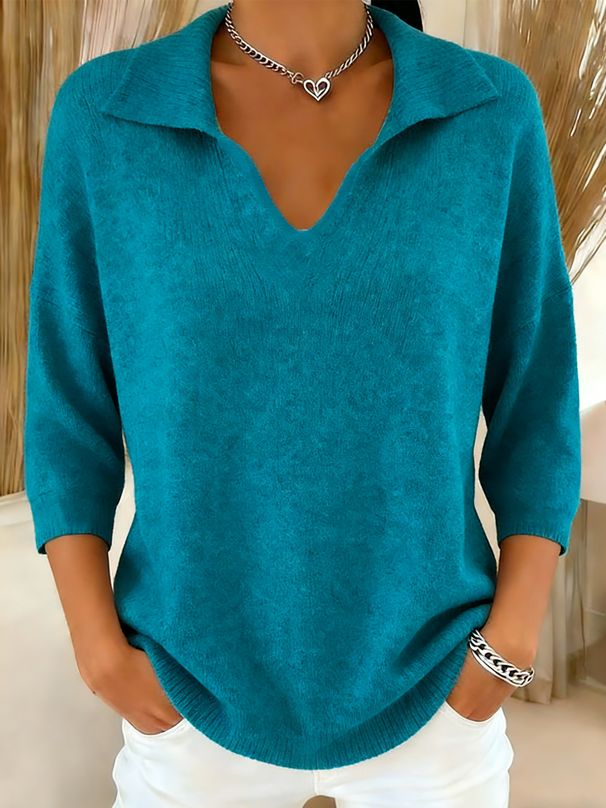 Plain Casual Loose V Neck Sweater