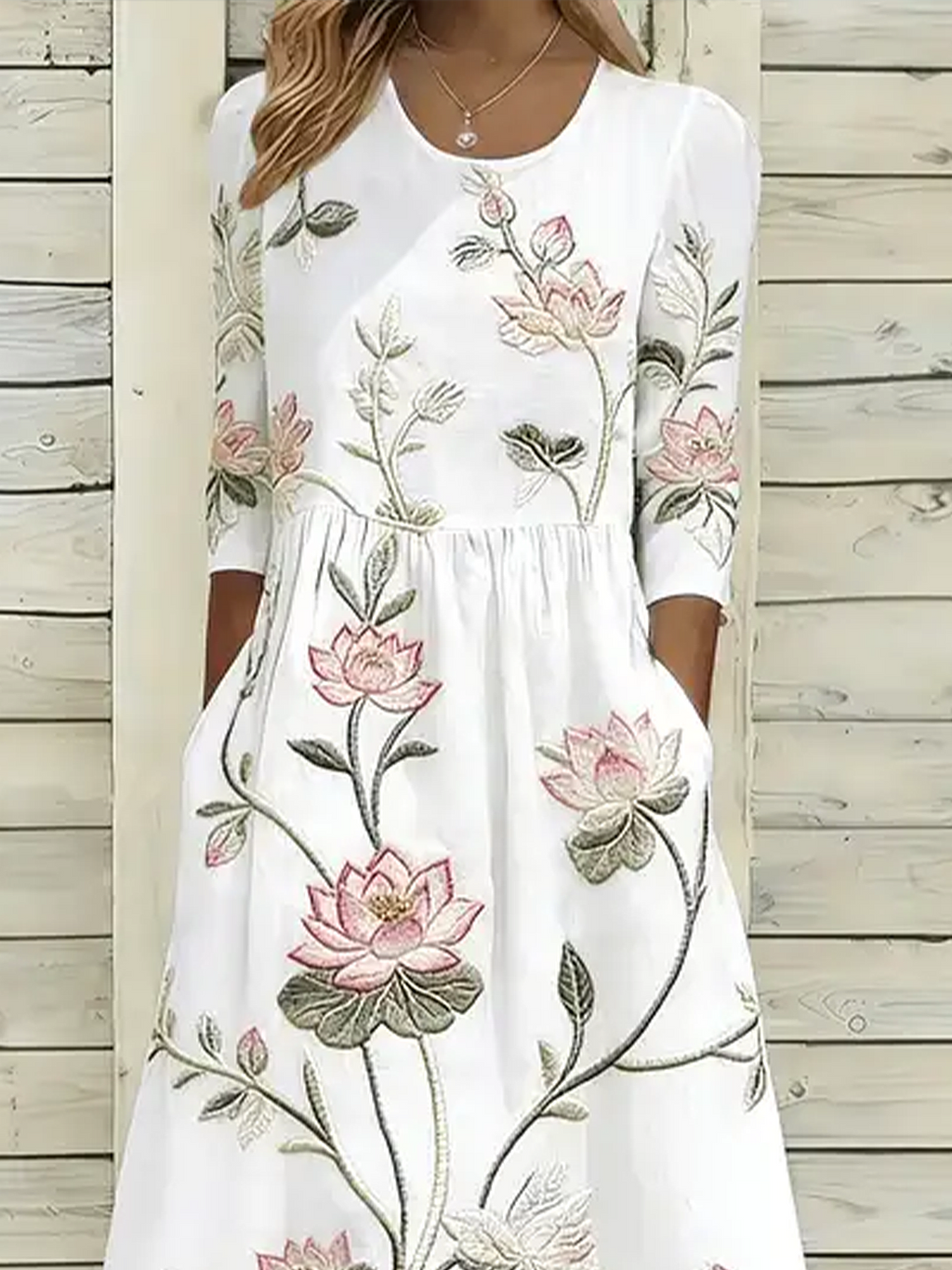 Women's Half Sleeve Summer White Floral Printing Crew Neck Daily Going Out Casual Maxi H-Line Dress