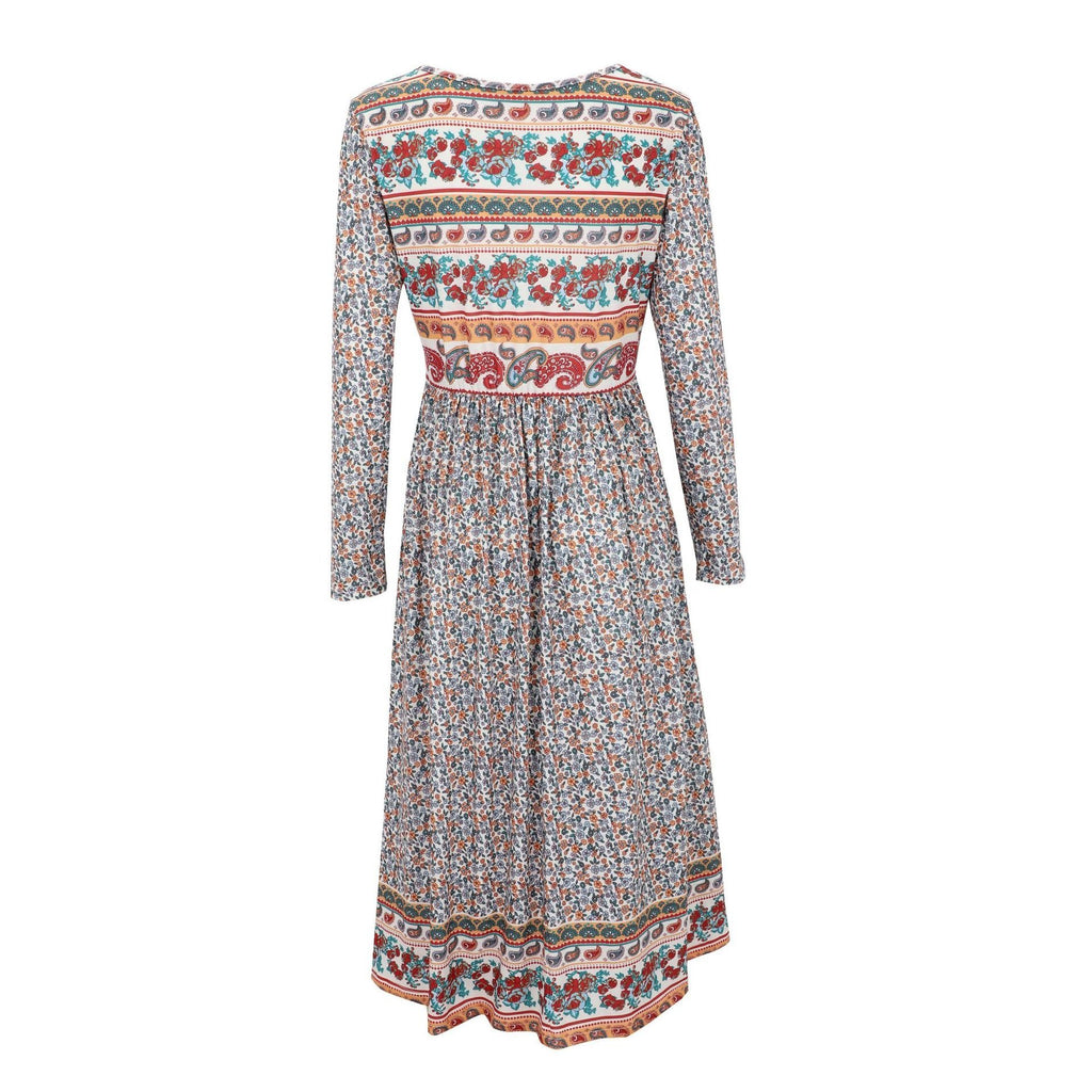 Floral Vintage Loose Crew Neck Dress With No