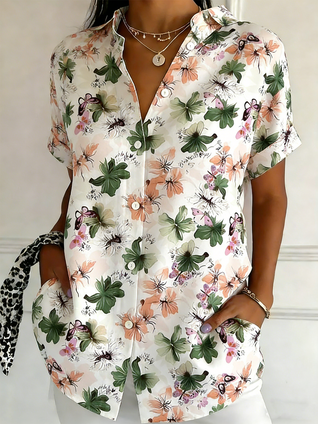 Elegant Butterfly Shawl Collar Shirt