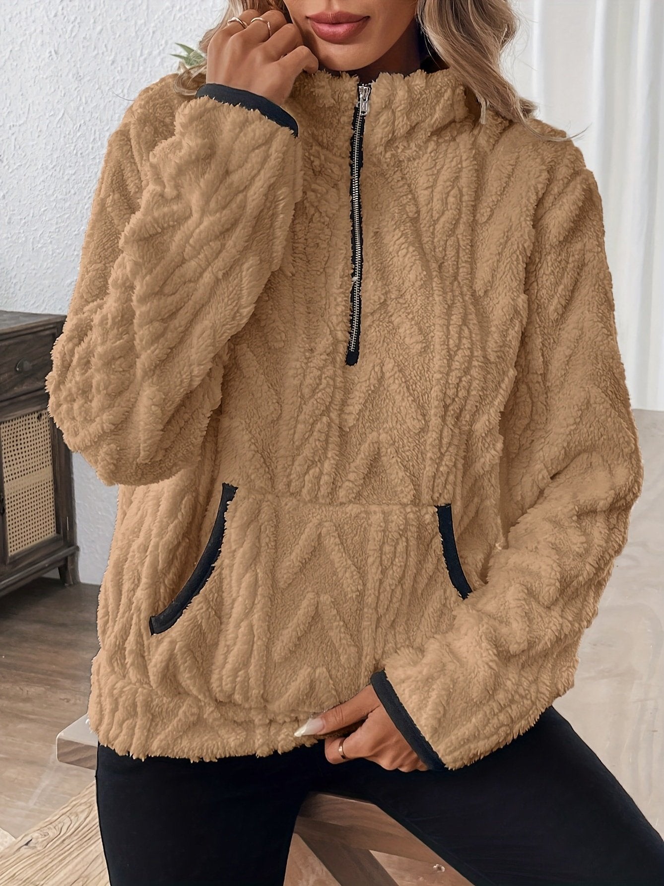 Plain Lady Romance Loose Stand Collar Sweatshirt