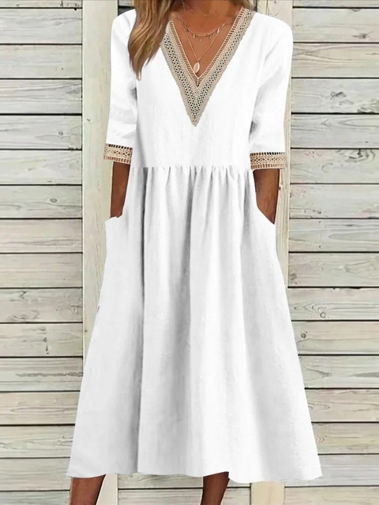 Women's Half Sleeve Summer Light Blue Plain Split Joint V Neck Daily Going Out Casual Maxi A-Line Fit & Flare Dress Dress