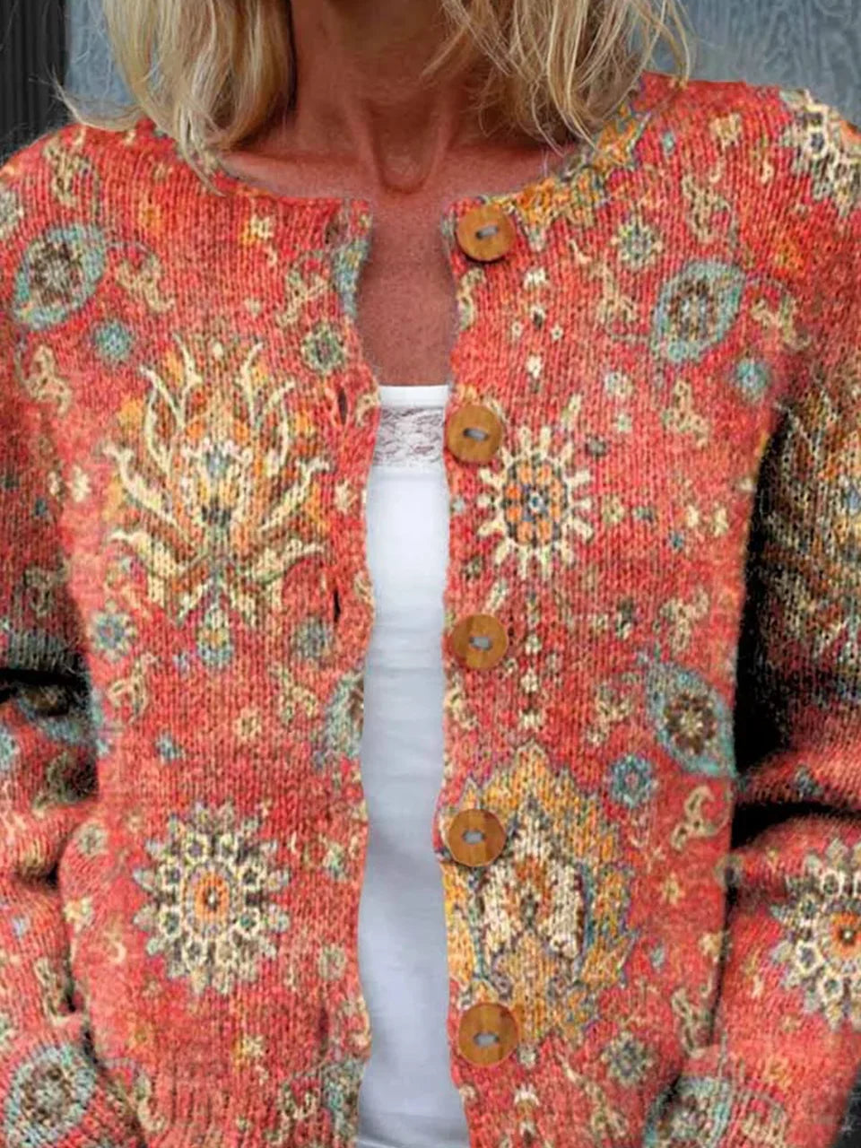 Women's Retro Ethnic Totem Art Print Buttoned Cardigan Sweater