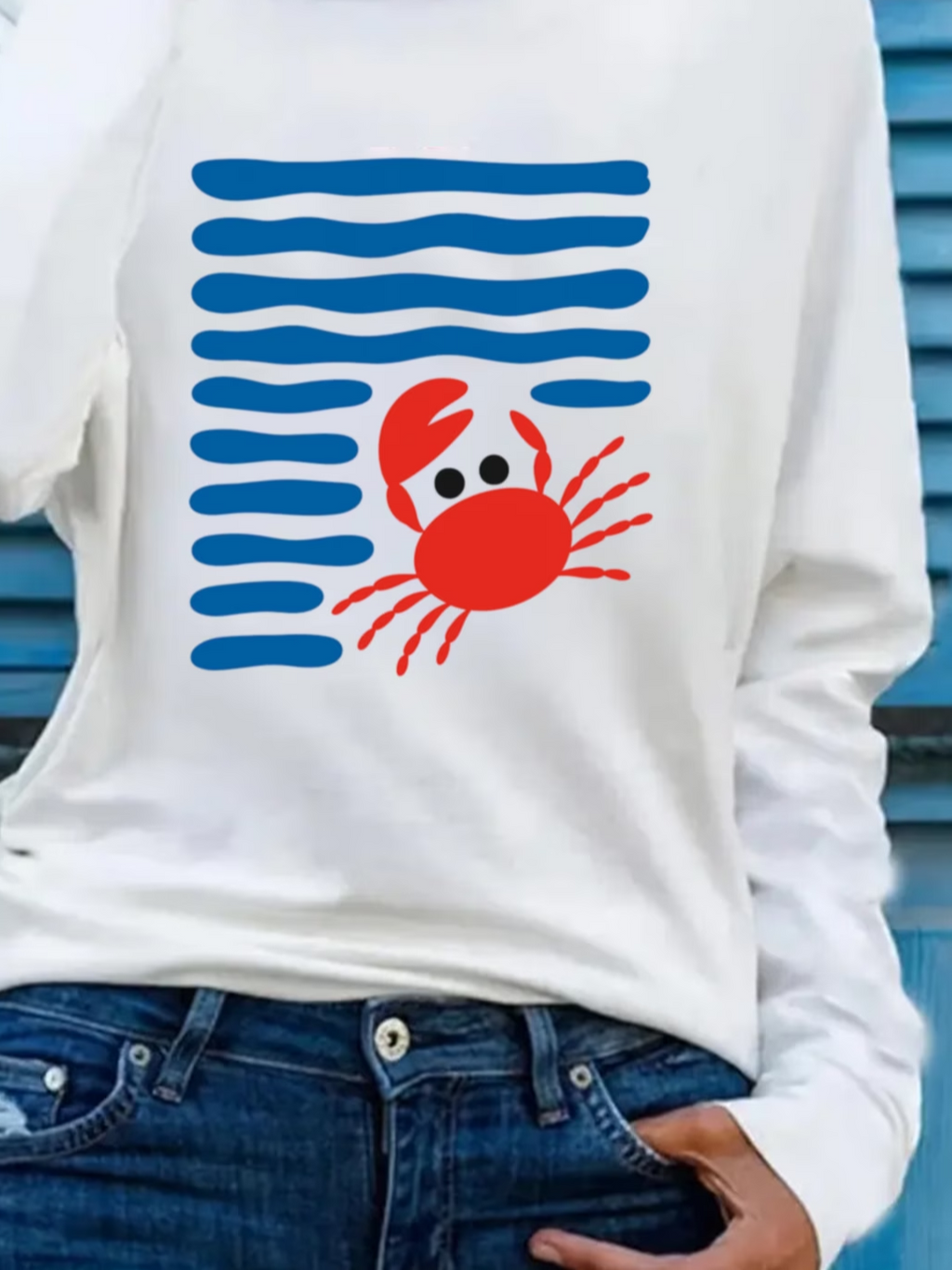 Women's Long Sleeve T-shirt Spring/Fall White Striped Printing Jersey Crew Neck Daily Going Out Casual Top