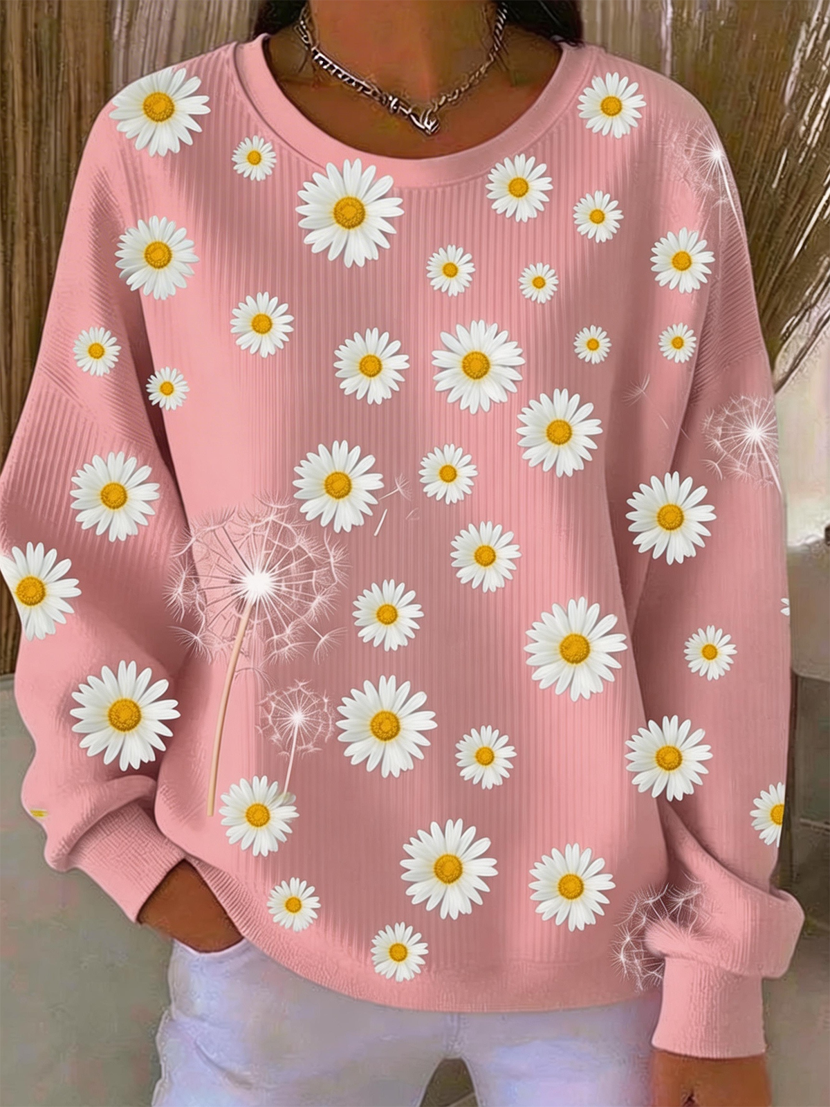Vintage Dandelion Loose Crew Neck Sweatshirt
