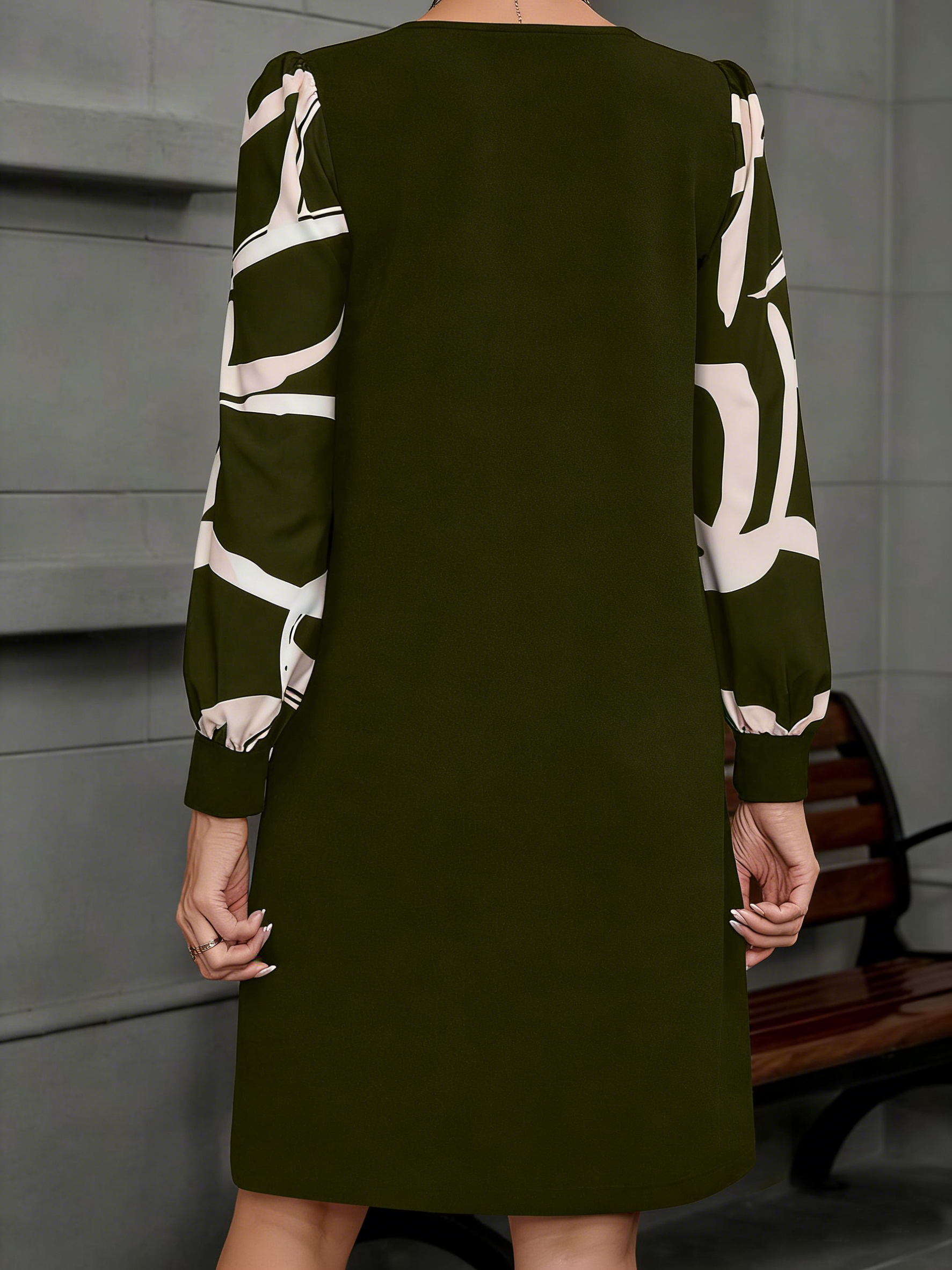 Regular Fit Crew Neck Elegant Color Block Geometric Dress Commuting