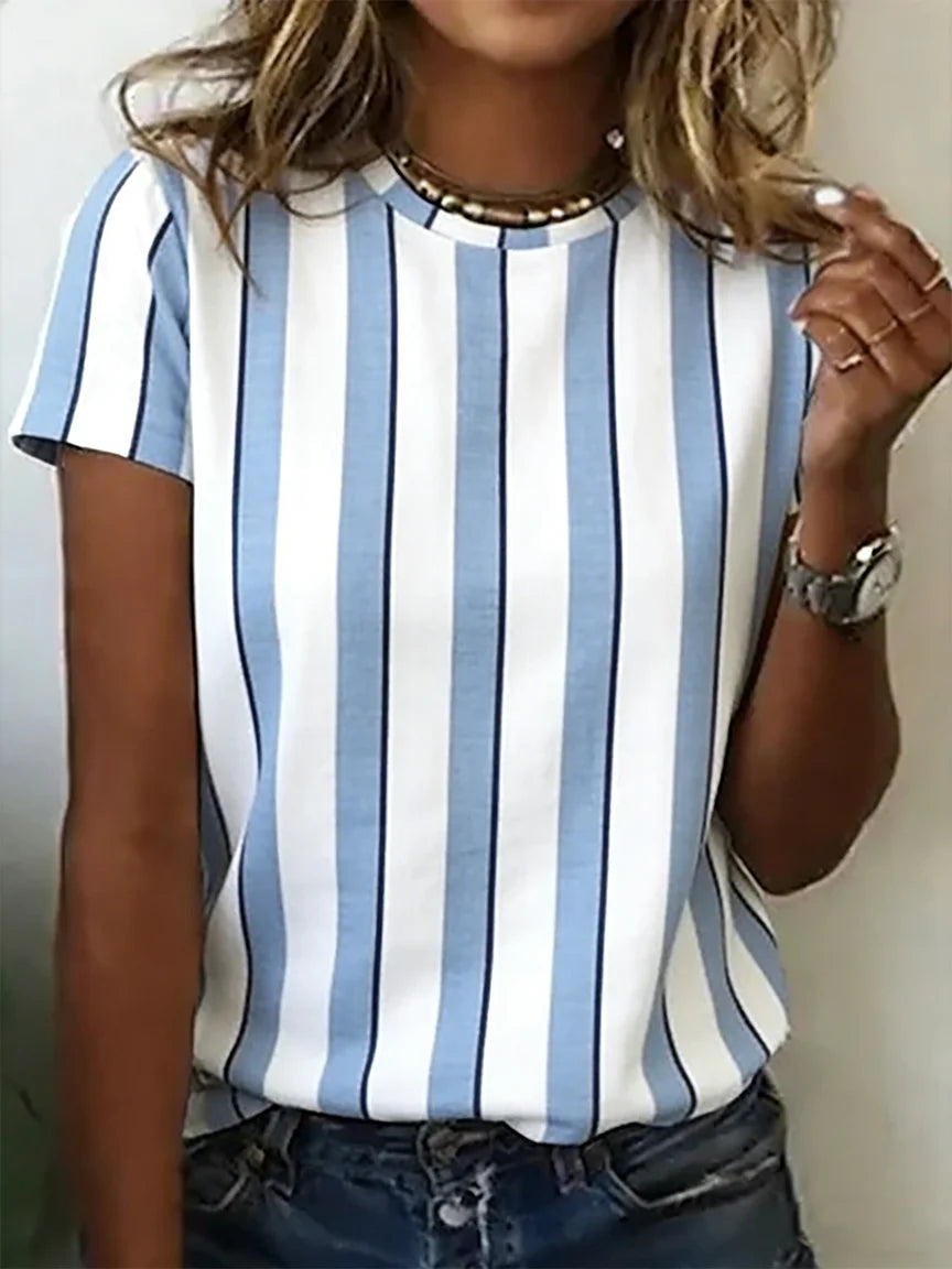 Brushstroke Stripe Print Crew Neck Short Sleeve Casual T-Shirt