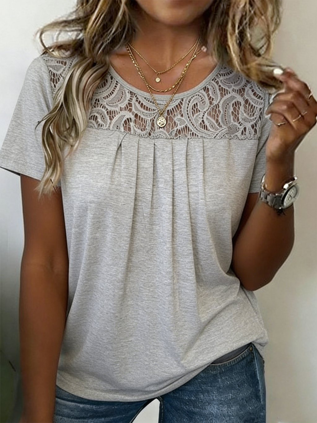 Elegant Crew Neck Plain Cotton T-Shirt