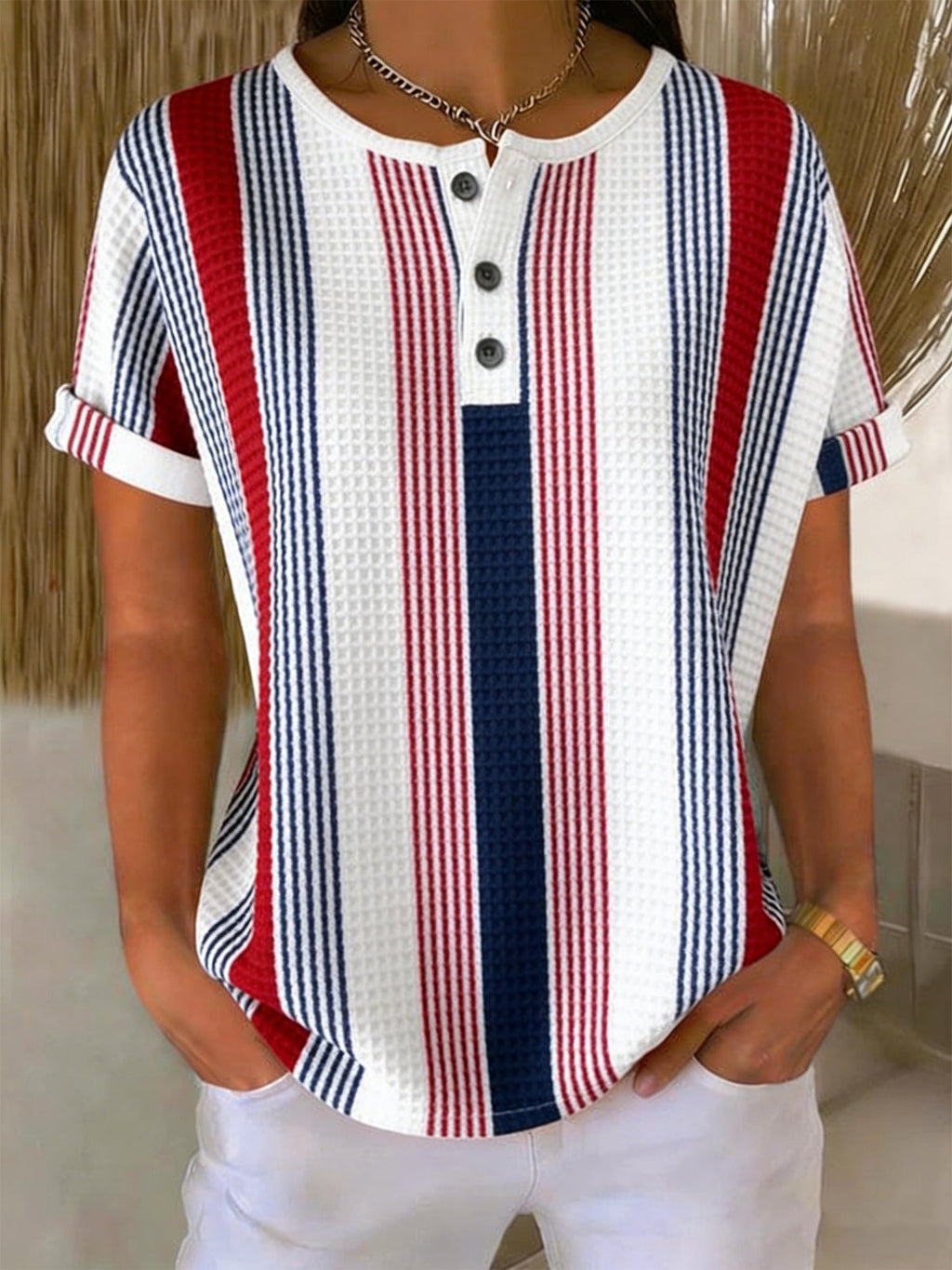 Loose Vintage Striped Others T-Shirt