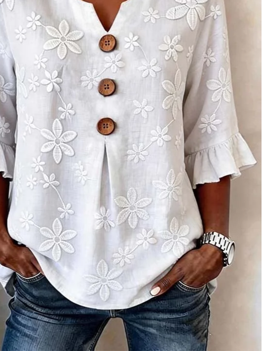 Women's Half Sleeve Blouse Summer White Floral Printing V Neck Daily Going Out Vintage Top