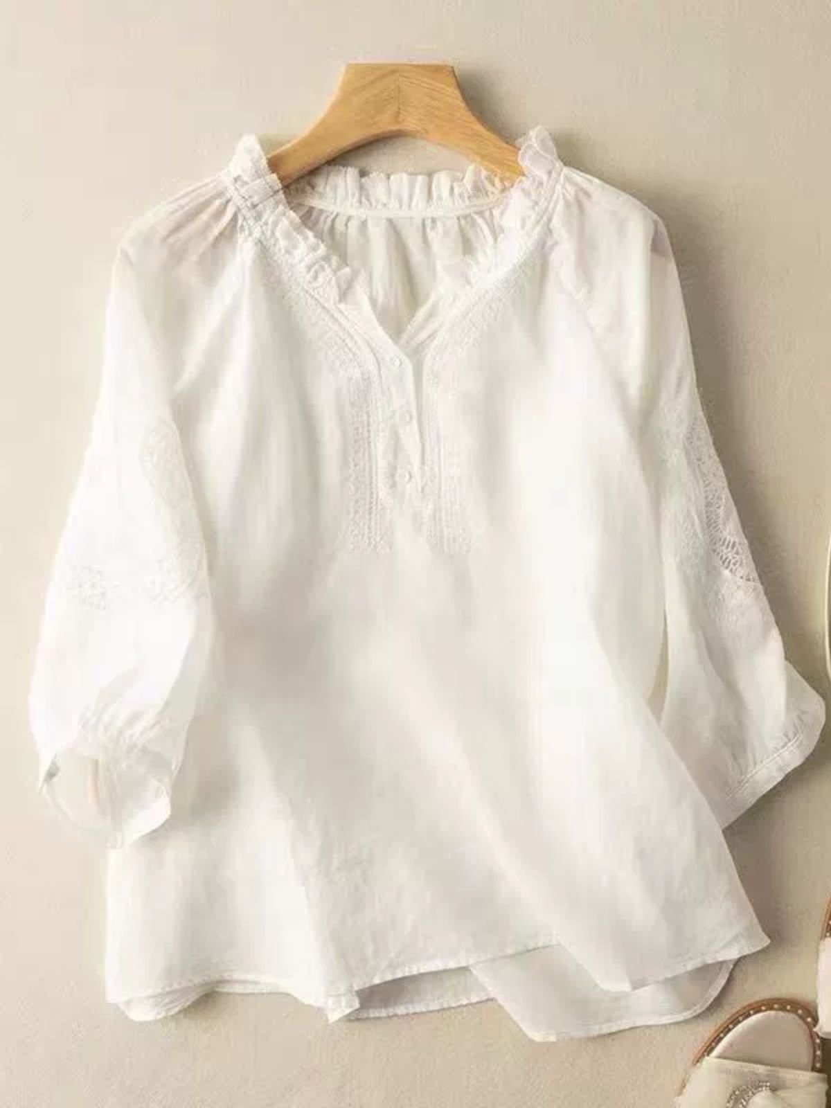 Loose Elegant Lotus Leaf Collar Plain Blouse