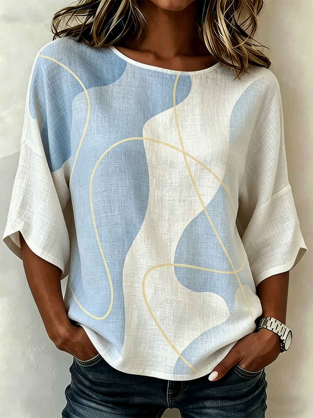 Elegant Geometric Crew Neck Shirt