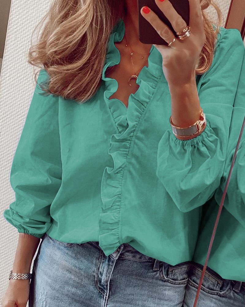 Women Plain Daily Loose Cotton And Linen Long Sleeve Blouse