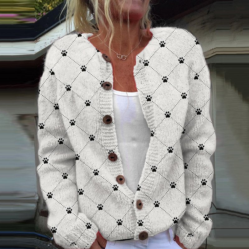 Dog paw plaid button cardigan