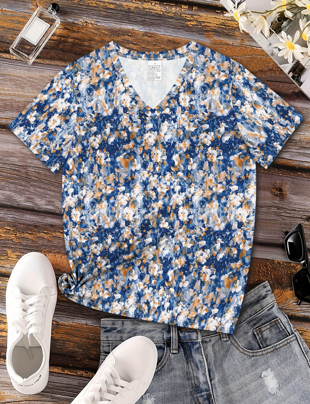 Cotton Elegant V Neck Regular Fit T-Shirt