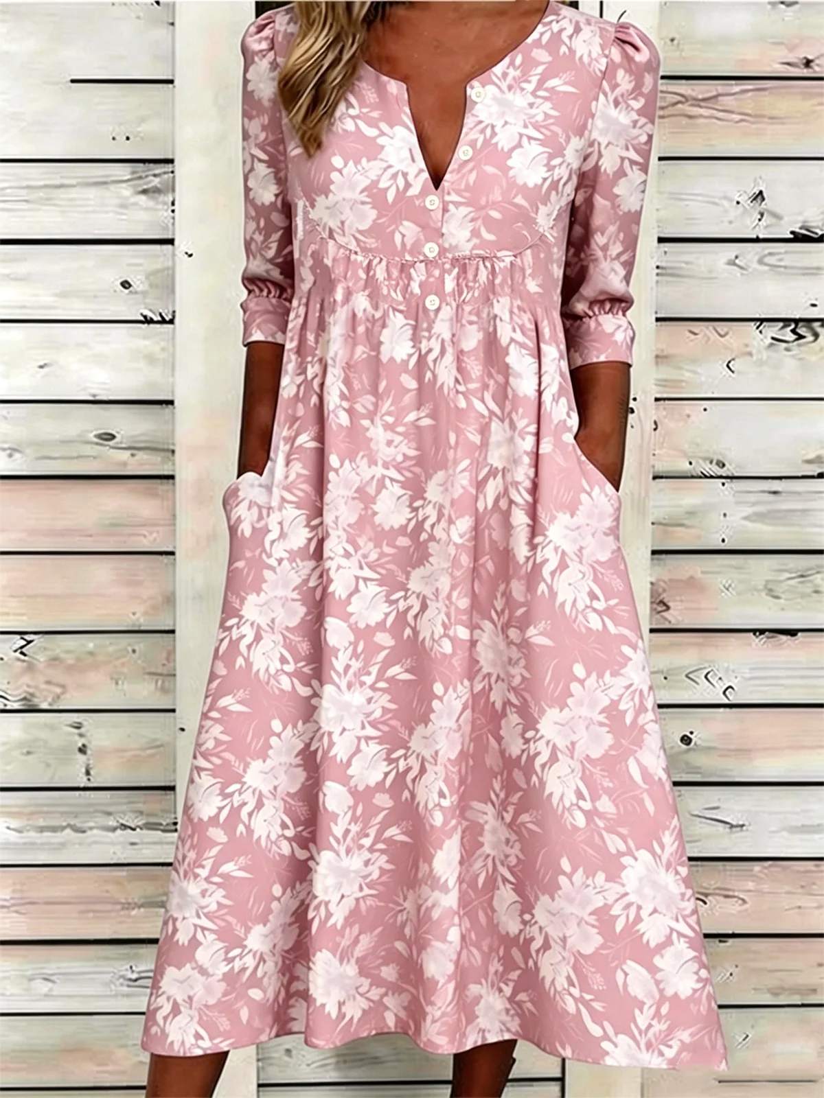 Women’s Light Blue Floral V Neck Maxi Dress Boho Casual Dress