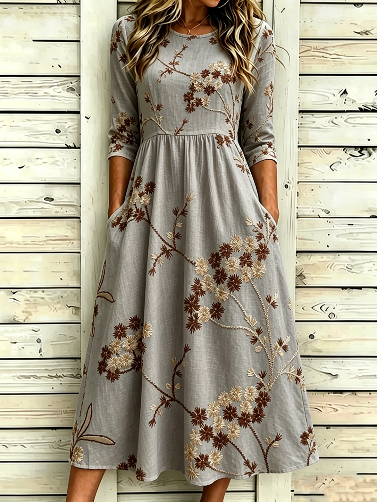 Floral Vintage Loose Dress With No