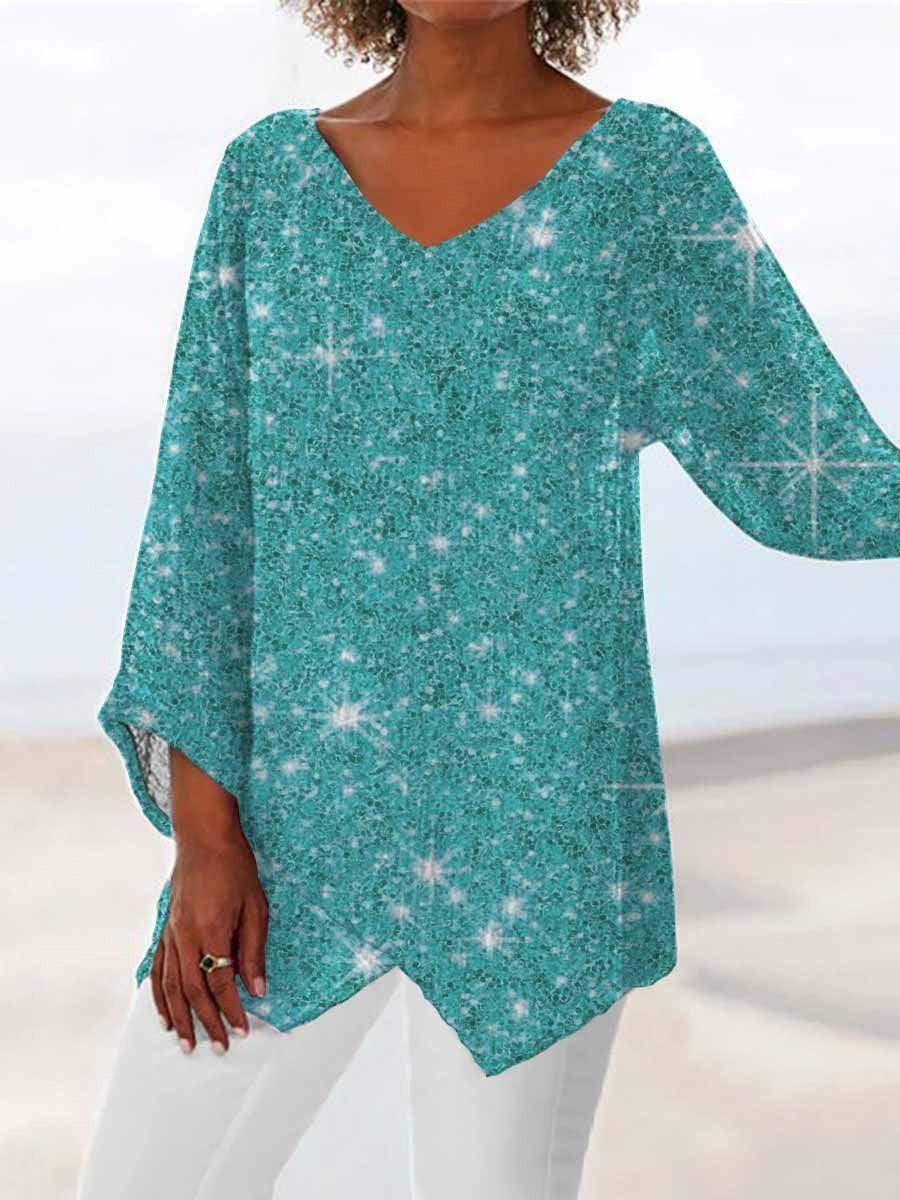 Women's Three Quarter Sleeve T-shirt Spring/Fall Color1 Floral Printing V Neck Daily Going Out Casual Top