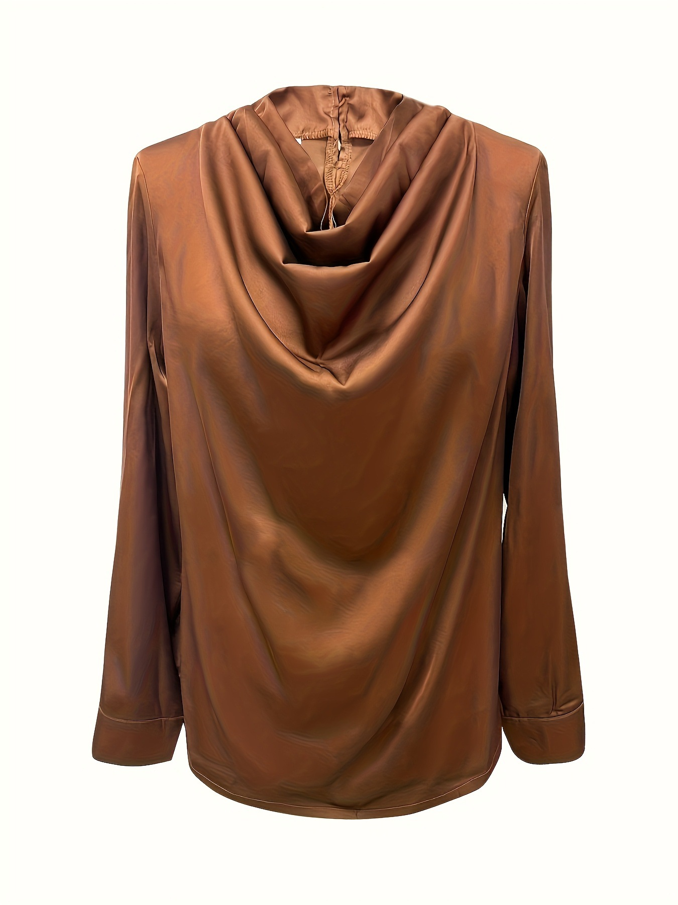Women's Elegant Satin Long Sleeve Cowl Neck Shirt