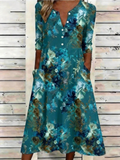Floral Casual Loose Half Open Collar Dress With No