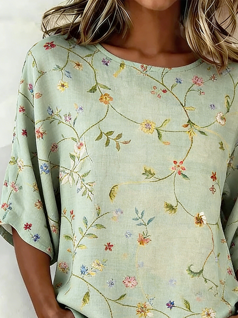 Loose Cotton And Linen Vintage Crew Neck Shirt