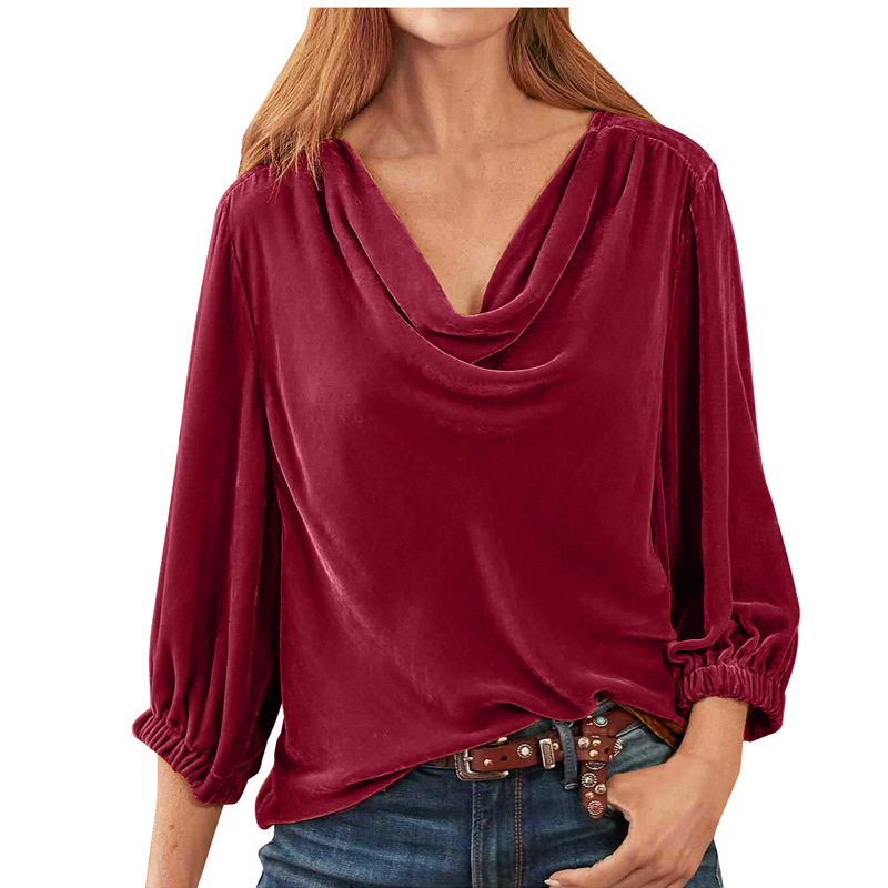 Plain Cowl Neck Loose Casual Blouse