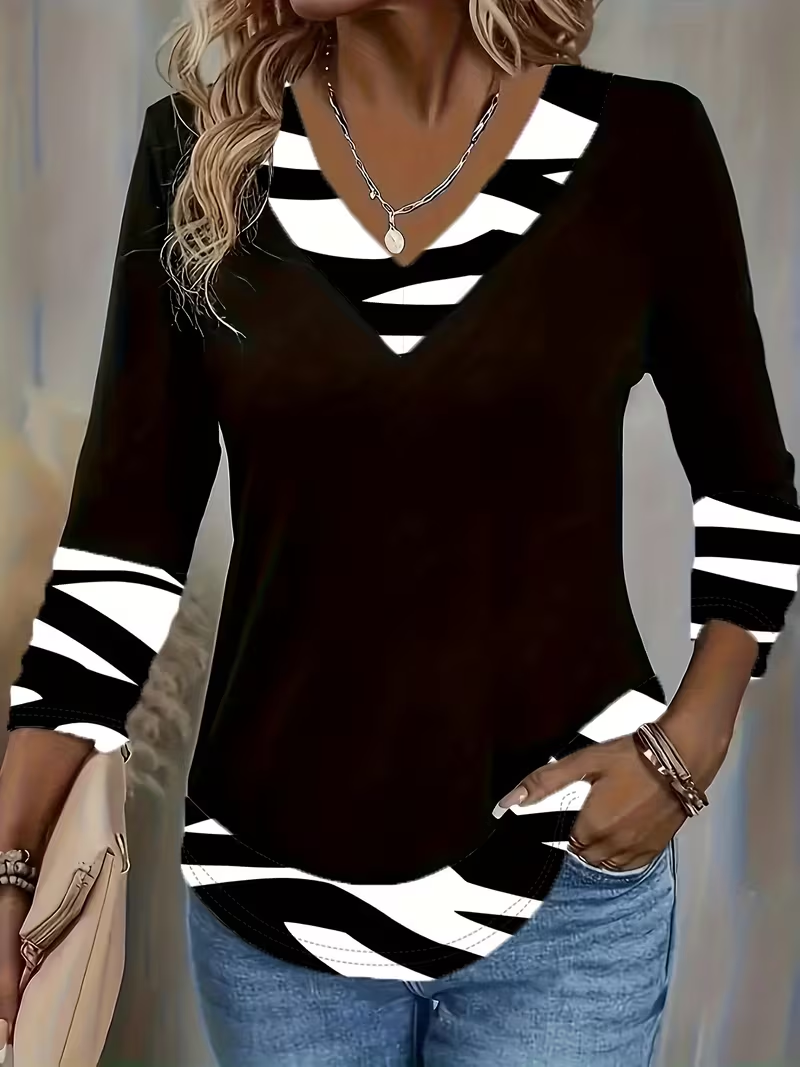 Women's Long Sleeve T-shirt Spring/Fall Black Abstract Printing Jersey V Neck Daily Going Out Casual Top