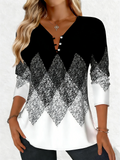 Elegant V Neck Gradient Pattern T-Shirt