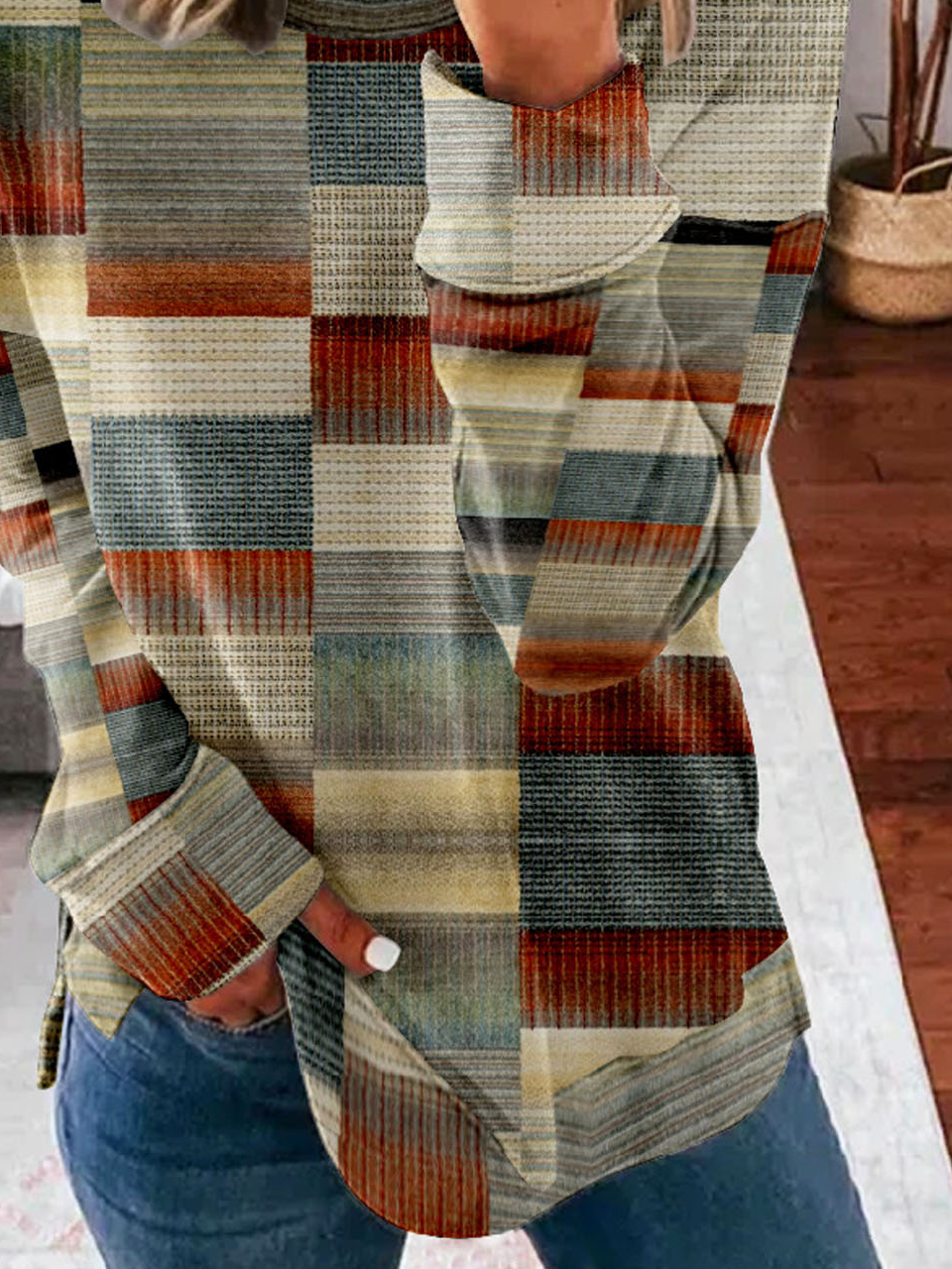 Abstract Plaid Casual Sweatshirt