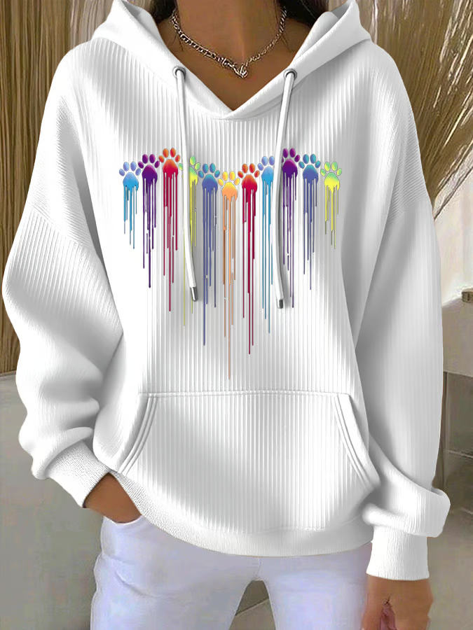 Women's Colorful Dog Heart Paw Print Casual Hoodie