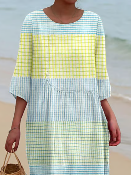 Women's Striped Print Round Neck Dress