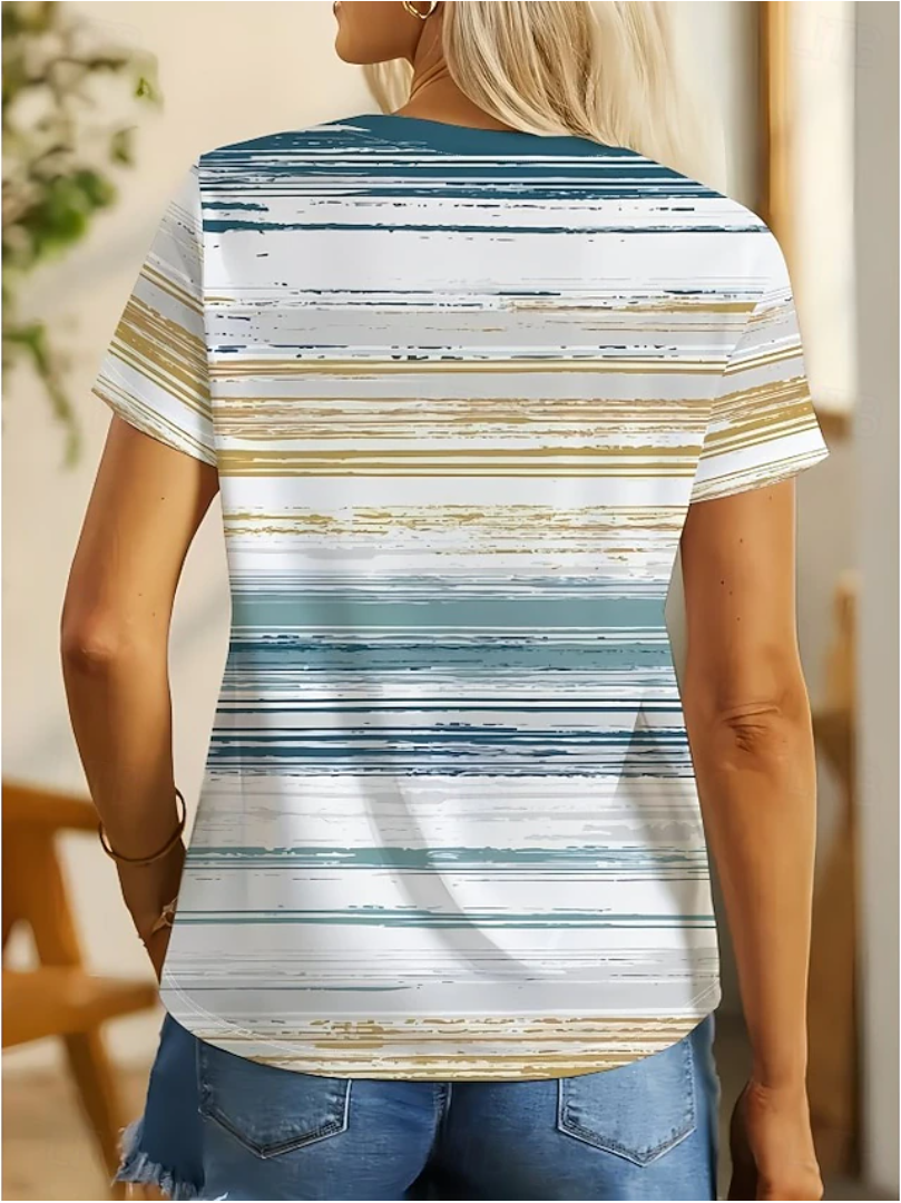 Women's Fashionable Striped Print Short-Sleeve T-Shirt