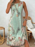 Cotton Casual Loose Crew Neck Dress With No