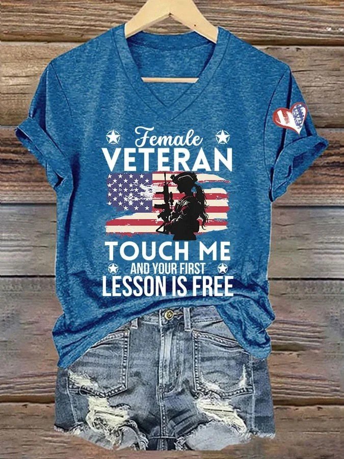 Women's I'm Not Just Daddy's Girl I'm A Veteran's Daughter Printed Casual V-Neck T-Shirt