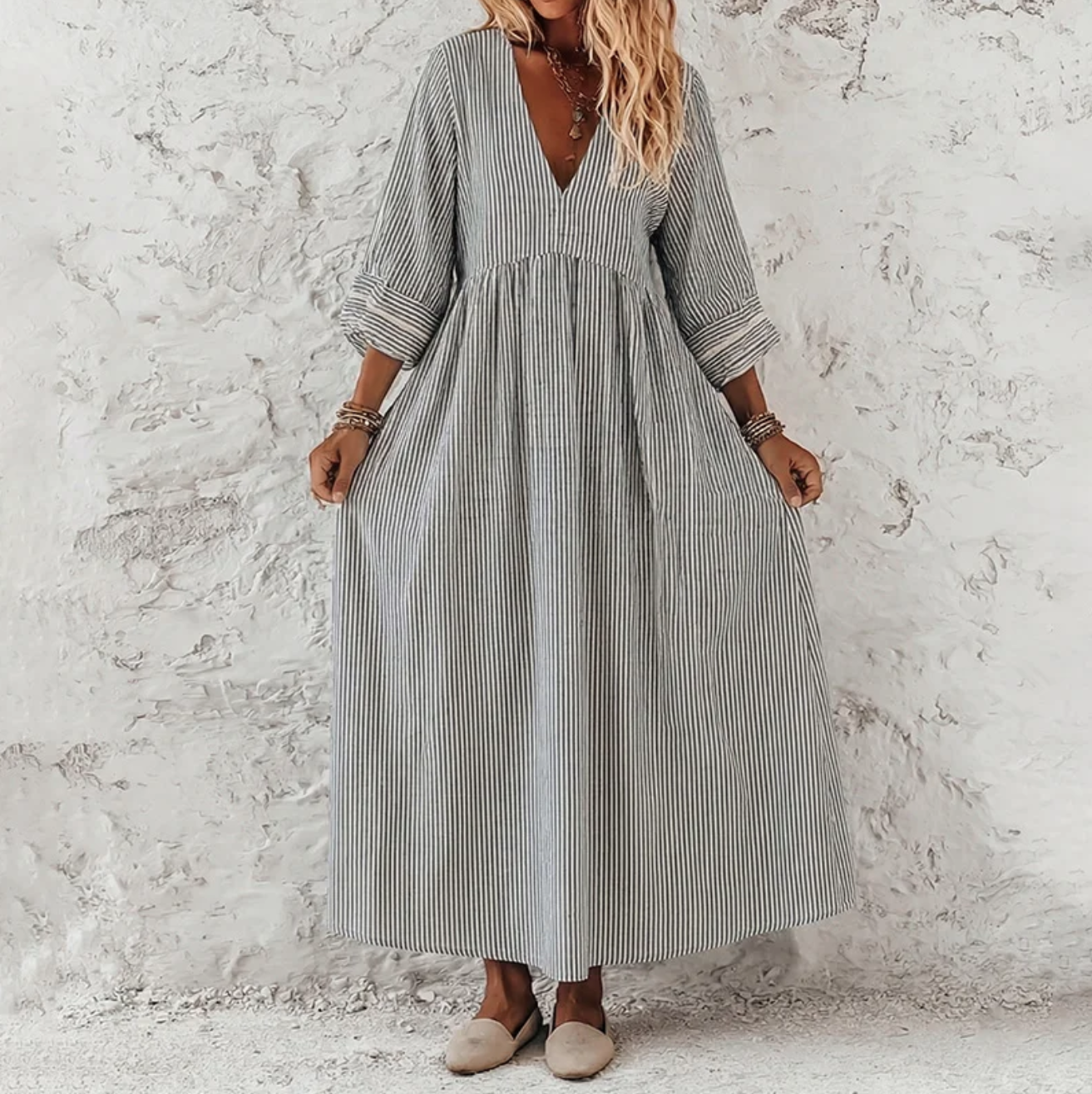 Women's Retro Stripes Print Elegant Dress