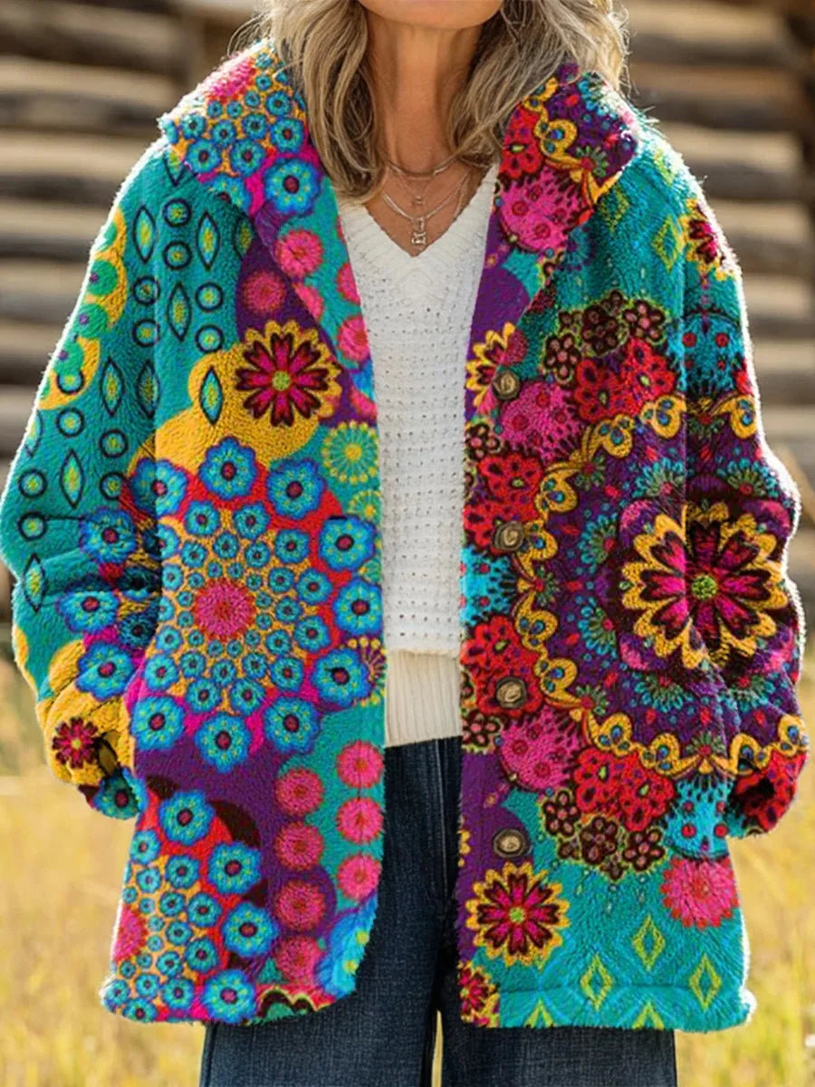 Women's Printed Casual Loose Cardigan Flannel Jacket