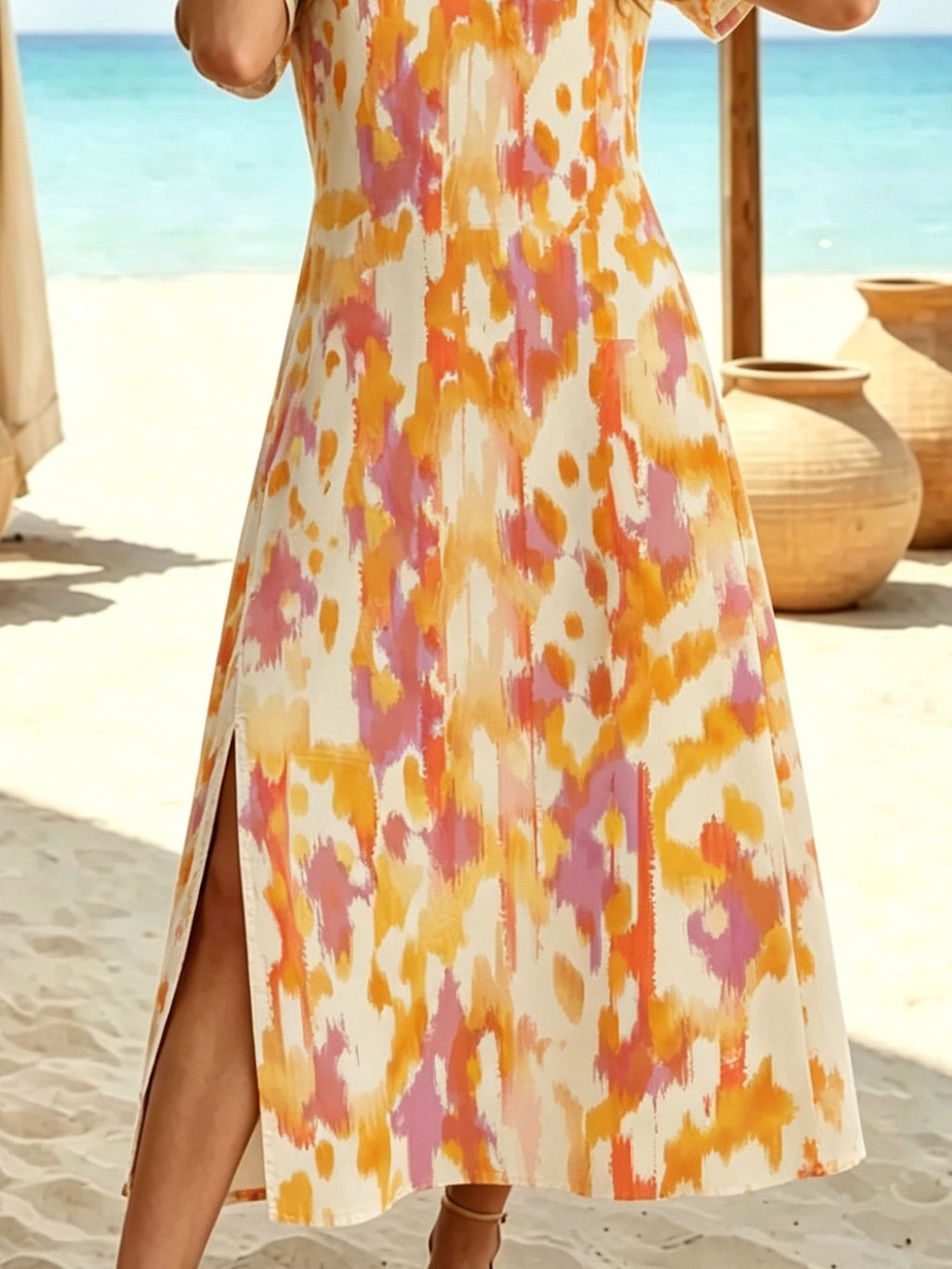 Women's Short Sleeve Summer As Picture Floral Print V Neck Short Sleeve Daily Going Out Vacation Casual Boho Maxi A-Line T-Shirt Dress