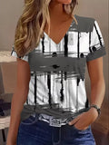 Women's Short Sleeve T-shirt Summer Gray Abstract Printing V Neck Holiday Going Out Vintage Top