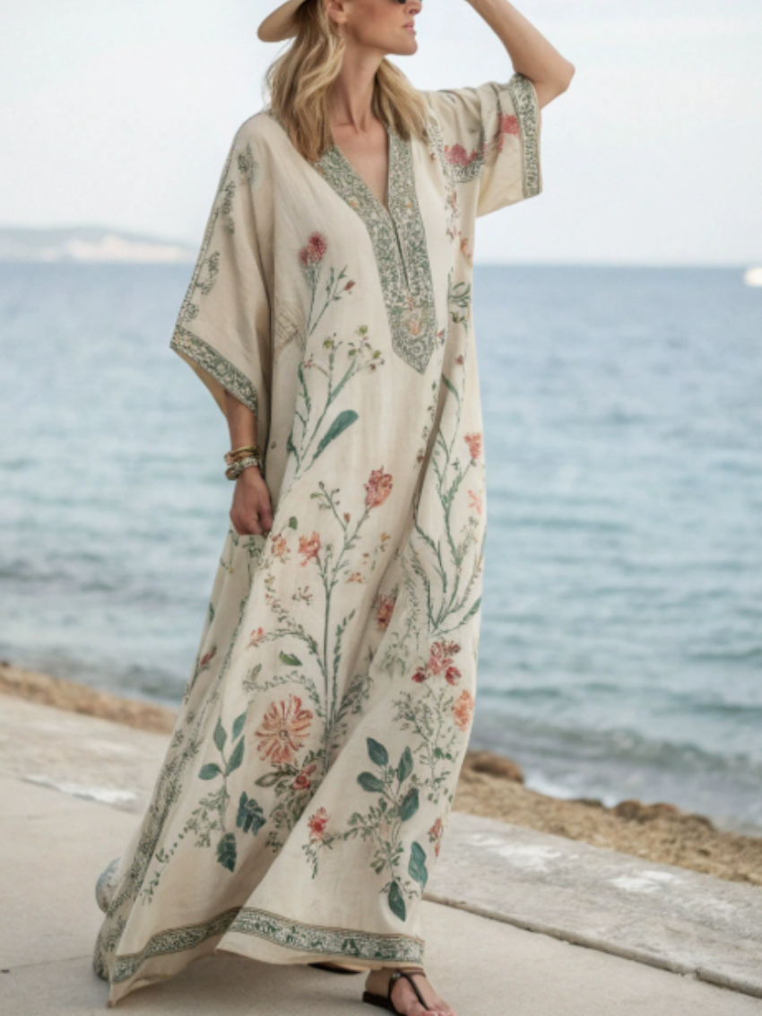 Vacation Geometric V Neck Dress With No